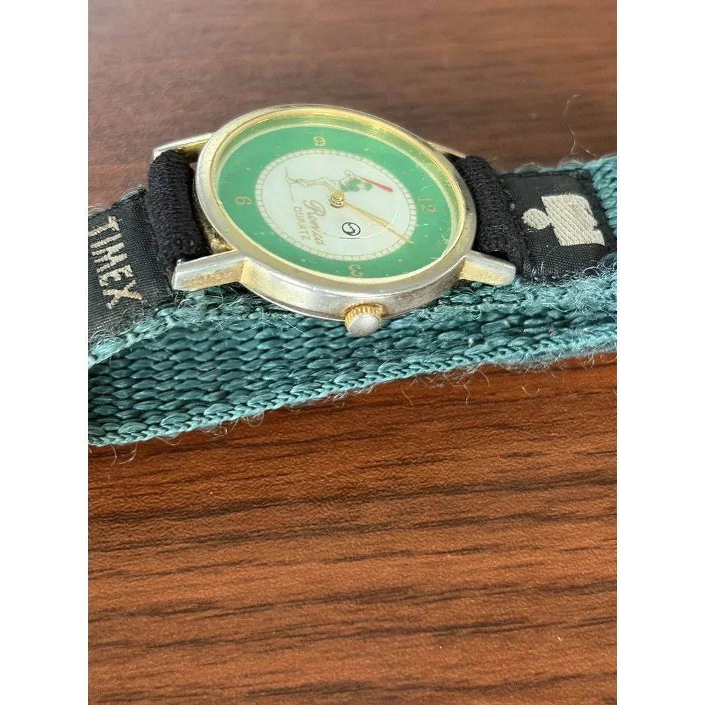 Vintage Ronica Sports Watch Baseball Design With Timex Green Sport Band